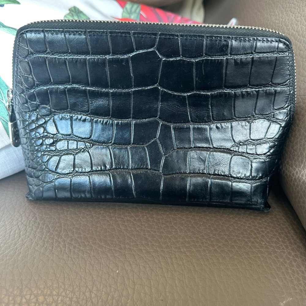Brighton Black Croc-Embossed Cosmetic Bag
